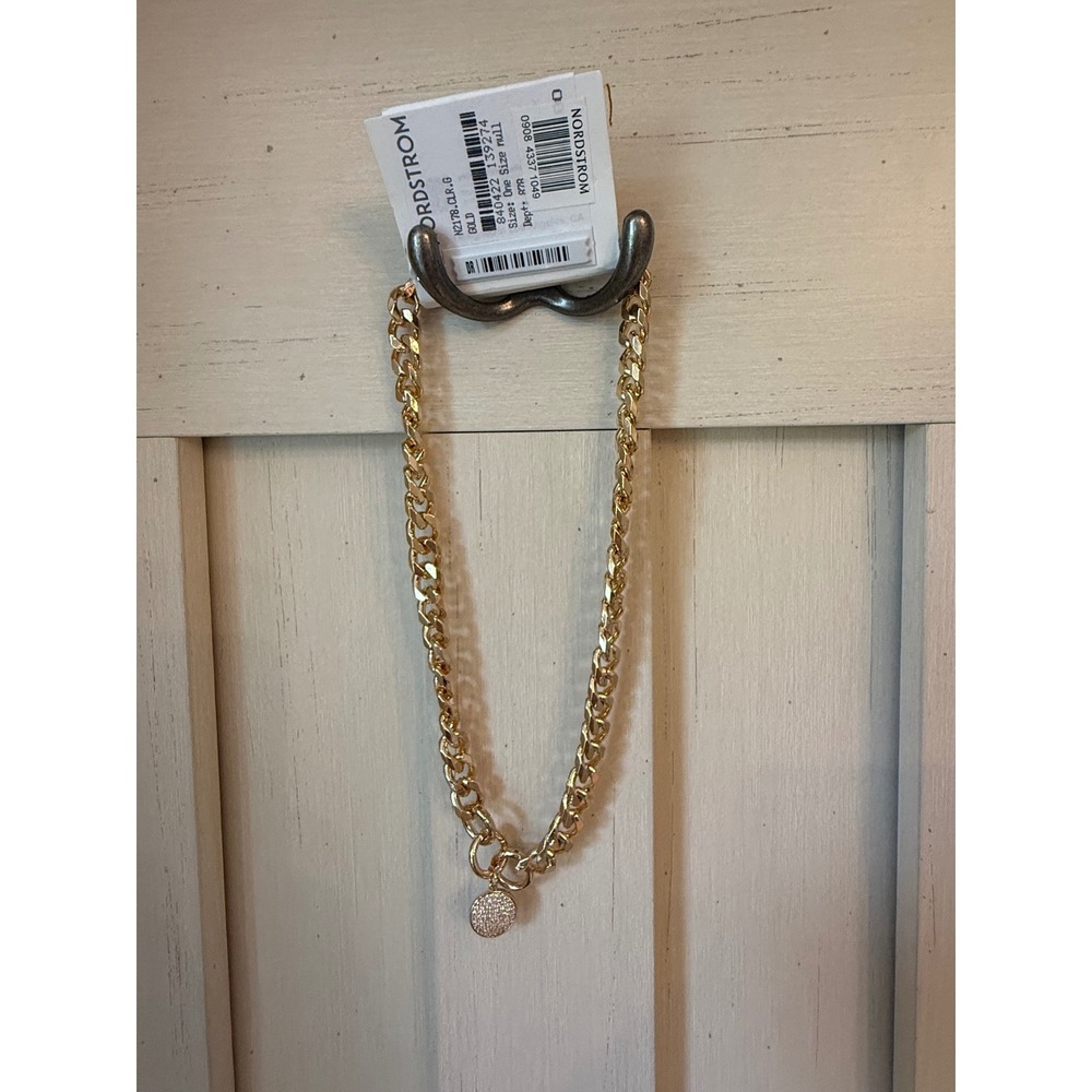 Ettika 18k Gold Plated Curb Chain Necklace Pavé Crystal Disc Pendant N2178.CLR.G